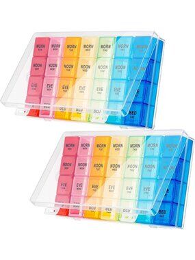 XL Large Weekly Pill Organizer - 28 Day Medicine Dispenser, 4x Daily, 2 Pack